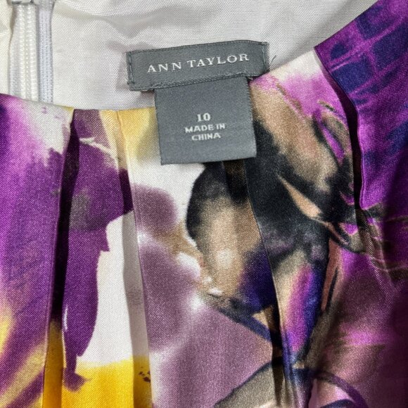 Ann Taylor Silk Dress Womens Size 10 Purple Silk/Cotton Belted Sleeveless Floral - Picture 3 of 12